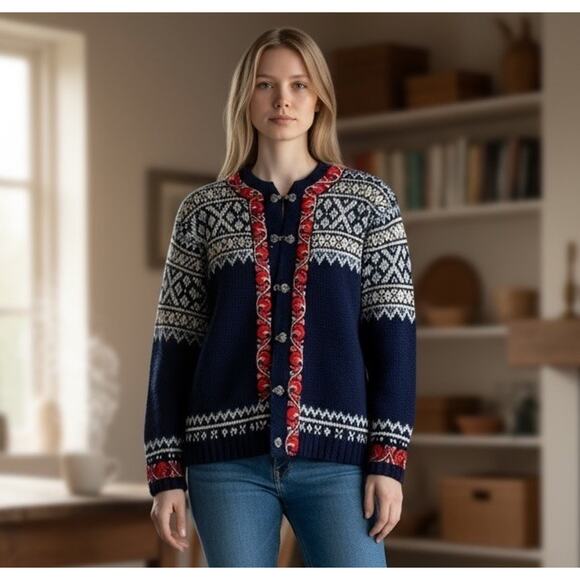NORWEGIAN HANDKNIT WOOL SWEATER WOMENS SIZE med - Picture 1 of 6
